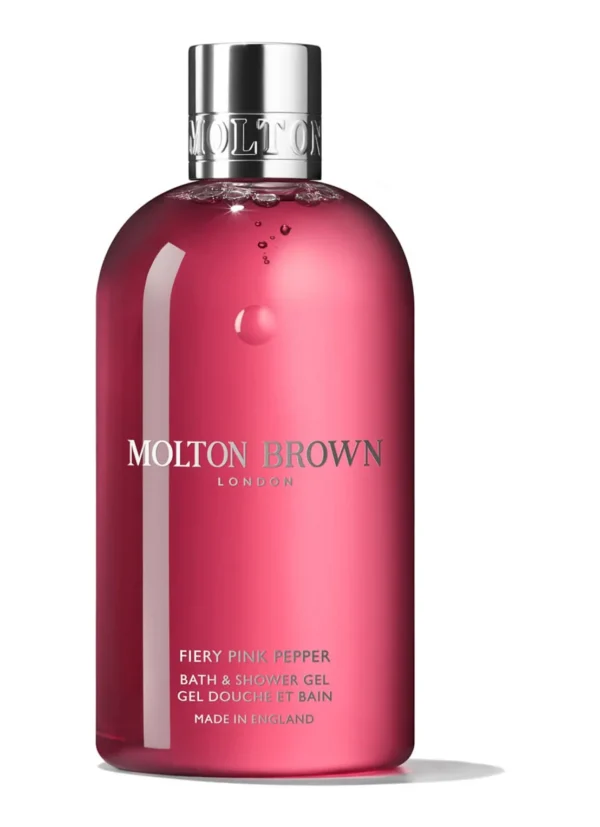 Molton Brown Pink Pepper shower gel reinigt en verfrist met een warme, kruidige geur. Voor een luxe en energiek verzorgingsmoment.